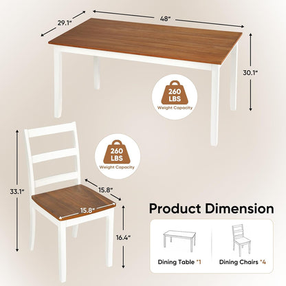 5-Piece Dining Table Set, Kitchen Table Chairs Set of 4, Space-Saving | Farmhouse Dining Table Set for 4, Kitchen Table and Chairs with for Dining Room, Small Kitchen, Apartment Dark Walnut White