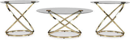 GTU Furniture Contemporary Glass Square 3-Piece Coffee Table Set, Cocktail Table with 2 Matching End Tables, Champagne Finish for Living Room