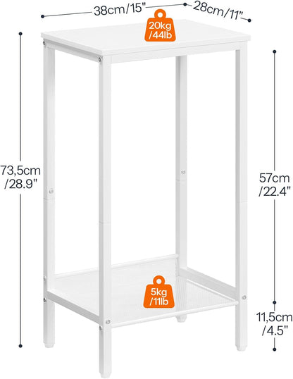 HOOBRO Tall Side Table, Industrial End Telephone Table with Adjustable Mesh Shelves, Small Tall Nightstand for Living Room, Bedroom, Entryway, Office, White WW03DH01