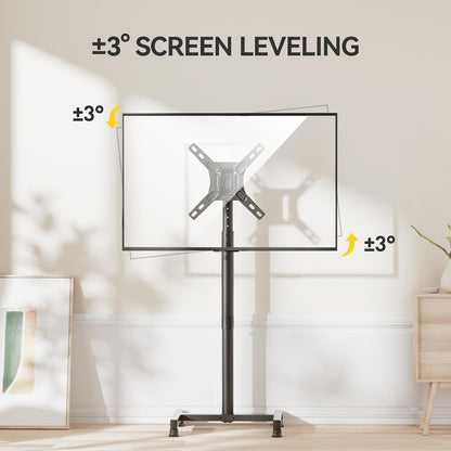 AM alphamount TV Floor Stand for 13-43 inch Flat/Curved TVs up to 44 lbs, 8 Level Height Adjustable Monitor Floor TV Stand with VESA 200x200, Portable TV Mount Stand for Living Room, Bedroom, Office