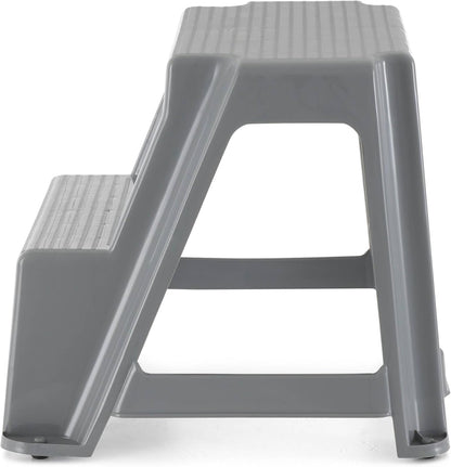Gracious Living 16-Inch Tall Plastic 2-Step Stool, Gray, 4 Pack | Portable Dual Step Ladder Foot Stool for Kitchen, Bathroom, Bedroom & Garage