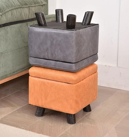 Premium Storage Ottoman Upholstered Square Foot Rest Stool with Sturdy Wood Legs,Thicken Foam Padded Seat Small Cube Storage Chest for Living Room Bedroom (Orange)