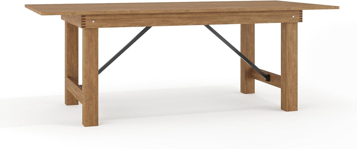 Flash Furniture Hercules Series 7' x 40" Rustic Solid Pine Folding Dining Table, Rectangular Antique Farmhouse Dining and Event Extension Table