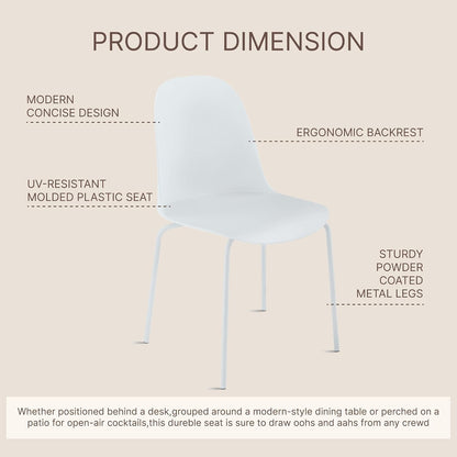 KISLOT Dining Chairs Set of 4, Plastic Outdoor Dining Room Chairs with Metal Legs, PP Anti-UV Stackable Patio Chairs with Ergonomic Back for Kitchen Swimming Pool, Easy Assembly, White
