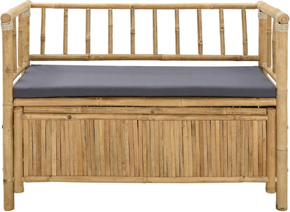 Bamboo Garden Storage Bench 110 x 47 x 80 cm, Outdoor Seat with Hidden Compartment, Natural Finish Post Leg Design for Patio or Indoor Use