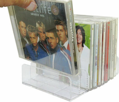 Pmsanzay DVD Storage Box - Clear Acrylic - Stackable DVD and CD Holder, CD Display Rack CD Organizer Stand - Holds up to 14 Standard CD Cases for Media Shelf Storage and Organization - No DVD