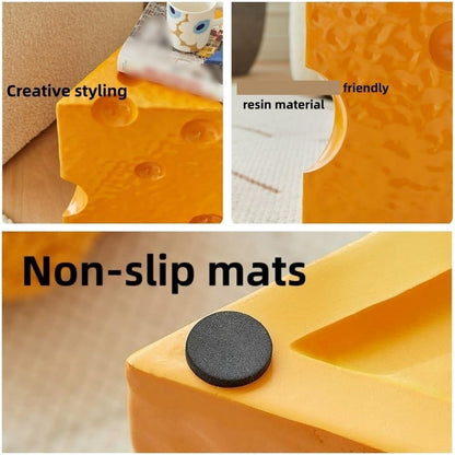 Coffee Table Cheese-Shaped Triangle Resin Side Table Multifunctional Sofa Stool Nightstand for Small Living Room Practical(Dark Yellow,L)
