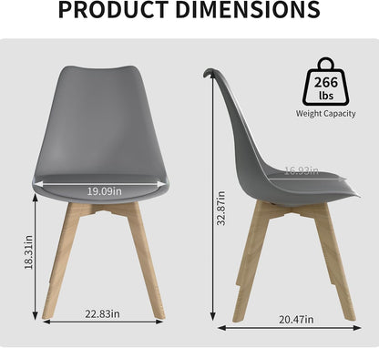Dining Chairs Set of 4, PU Leather Kitchen Chairs,Wood Legs (Gray, 4 PC) | Mid-Century Modern, Upholstered Dining Room Chairs ,Padded Seat,Tulip Chair,Cushion, for Living room, Bedroom ,Dining Room