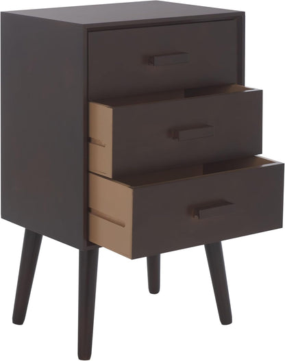 SAFAVIEH Home Collection - Pomona Dark Chocolate Nightstand, 3-Drawer Accent Table, Mid-Century Storage Cabinet (CHS5700E)