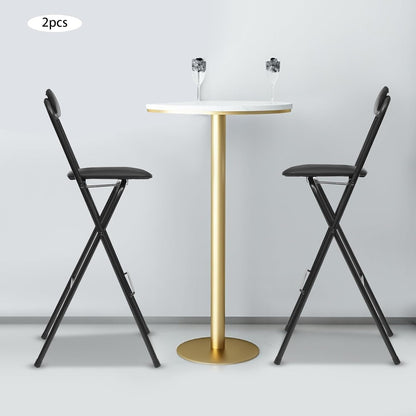 2-PCS Black Modern Freestanding Stool Set, 125 kg Max Load Capacity Foldable Design with PU Cushion Sturdy and Easy to Store for Kitchen Island, Shop, Cafe, Dining Room