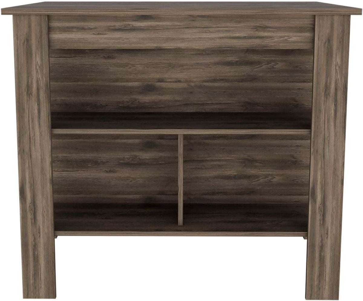 Dark Brown Kitchen Island with Three Shelves and Four Legs | Spacious kitchen island with three storage shelves and wide top surface for meal prep
