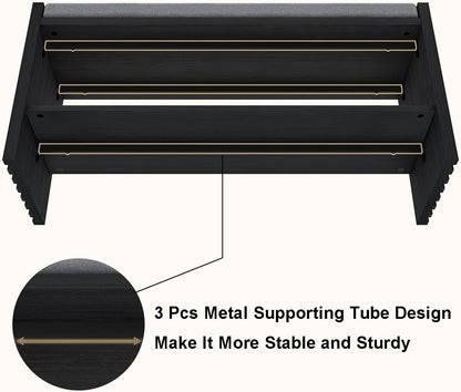 BON AUGURE 40" Entryway Shoe Bench with Storage & Cushion, Modern Fluted Shoe Rack for Mudroom, Sturdy Wooden Hallway Bench with 360 lbs Capacity, Black Oak
