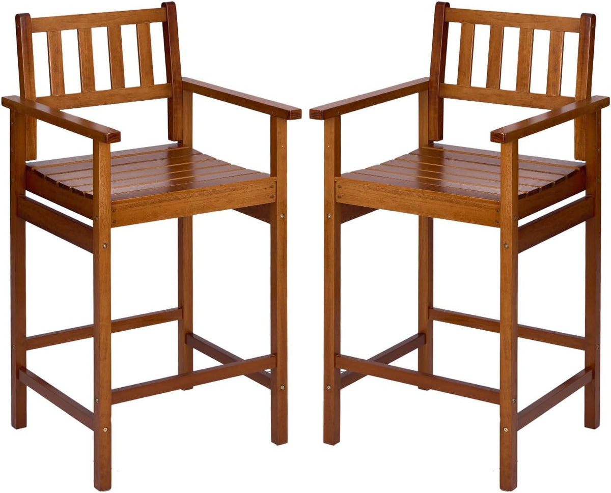 VINGLI Outdoor Bar Stools, Solid Wood Bar Stools Set of 2 Counter Height Bar Chairs for Outdoor Patio Garden Lawn