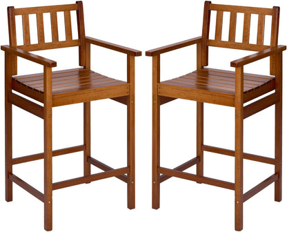 VINGLI Outdoor Bar Stools, Solid Wood Bar Stools Set of 2 Counter Height Bar Chairs for Outdoor Patio Garden Lawn