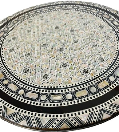 Morrocan Table Design Mother of Pearl Inlaid,Arabic Side Corner cofee Table for Living Room (Round Star)