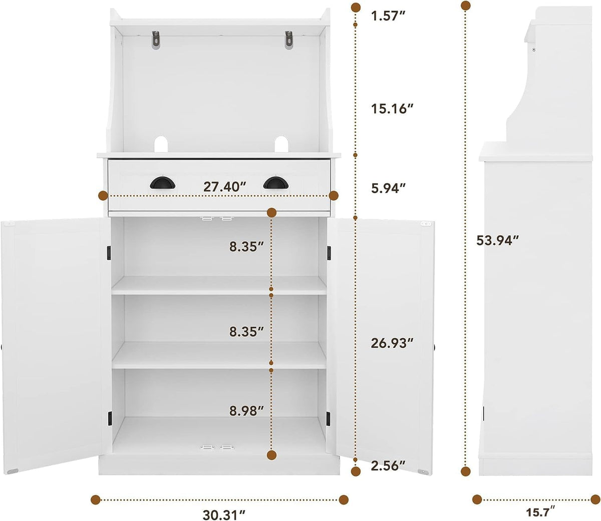 HOLTICO 54" Freestanding Kitchen Pantry Storage Cabinet with Doors and Adjustable Shelves, Microwave Oven Stand with Drawer for Kitchen, Bathroom or Hallway, White
