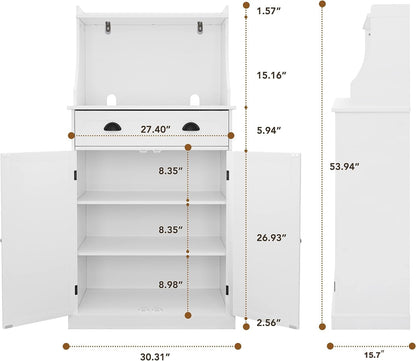 HOLTICO 54" Freestanding Kitchen Pantry Storage Cabinet with Doors and Adjustable Shelves, Microwave Oven Stand with Drawer for Kitchen, Bathroom or Hallway, White