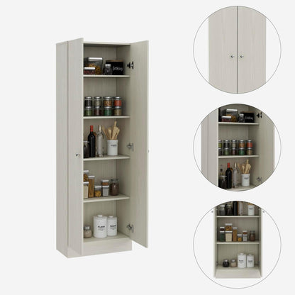 Multistorage Pantry Cabinet, 5 Shelves, Double Doors - Pearl