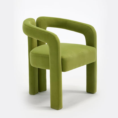 Modern Velvet Dining Chairs Set of 1, Mid Century Modern Upholstered Accent Chair with Curved Backrest and Armrests, Round Thick Cushion Kitchen Chair with Metal Legs (1pcs Velvet Green)