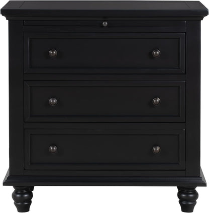3-Drawer Storage Wood Cabinet, End Table Set of Two with Pull Out Tray As A Bedside Table, A Sofa Side Table, Or As A Decorative Piece for Living Room Or Study Room (Black-09)