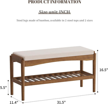 STDDRE Shoe Bench Entryway Bamboo 2-Tier Shoe Rack with Cushion Padded Seat Shoe Bench Organizer Stable for Entry, Hallway, Living Room, Bedroom, Closet (31.5 * 11.4 * 16.5IN, Brown-Beige)