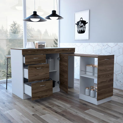 Grecia Kitchen Base Cabinet, 3 Drawers, 2 Shelves - White/Dark Walnut