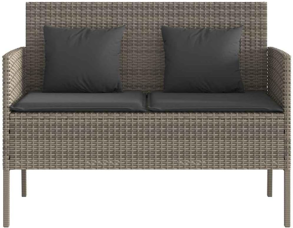 Gray Poly Rattan Patio Storage Bench with Cushion, Outdoor Seat with Waterproof Bag and Gas Spring