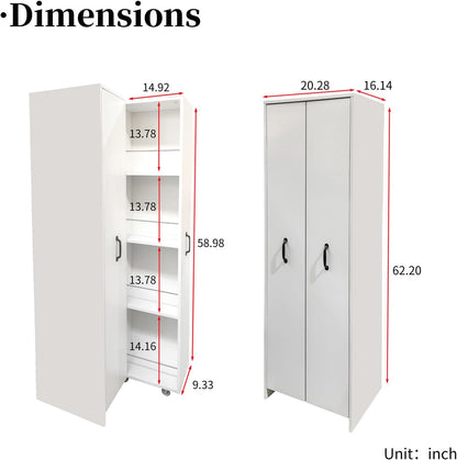 JOYSOURCE Tall Kitchen Pantry Cabinet with Pull-Out Shelves Large 2- Door Free Standing Storage Cabinet for Food, Spice White