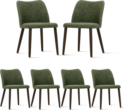 COLAMY Upholstered Dining Chairs Set of 6, Modern PU Leather Dining Room Kitchen Side Chair with Padded Seat and Wood Legs Restaurant/Cafe, Green