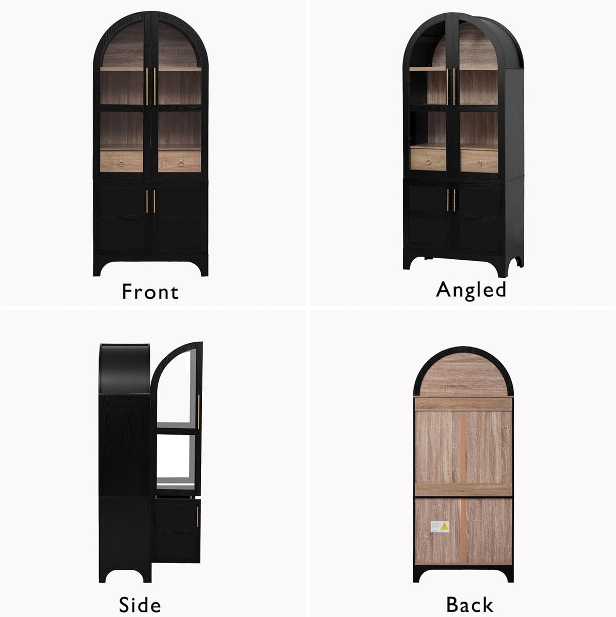 71" Tall Arched Kitchen Pantry Cabinet, Freestanding Kitchens Storage Cabinets with Hidden Drawers, Adjustable Shelves, & Glass Doors, Versatile Cupboard for Kitchen, Dining Room, Bathroom,Black