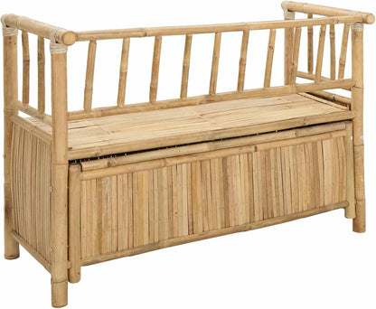 Bamboo Garden Storage Bench, Outdoor Patio Seating with Hidden Storage Compartment, 43.3 x 18.5 x 31.5 Inch Rectangular Wood Bench for Backyard, Balcony, Indoor and Outdoor Use
