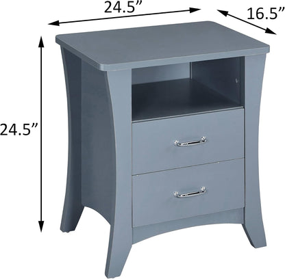 Grey Nightstand with 2 Drawers and Open Shelving,for Small Spaces