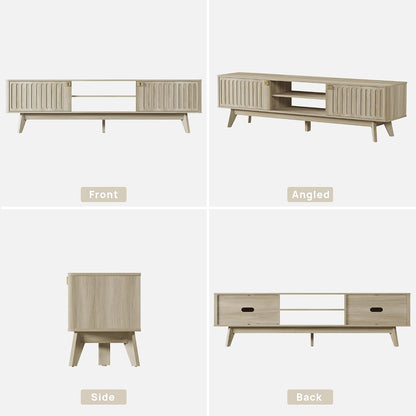 SICOTAS Fluted Modern TV Stand, 70" TV Console for Living Room | Mid Century Entertainment Center with Storage Cabinets, Media Console Table for 65/75/80 Inch TV, Light Oak