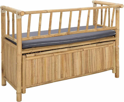 Bamboo Garden Storage Bench 110 x 47 x 80 cm, Outdoor Patio Seat with Hidden Compartment, Natural Finish Post Leg Design for Indoor or Outdoor Use
