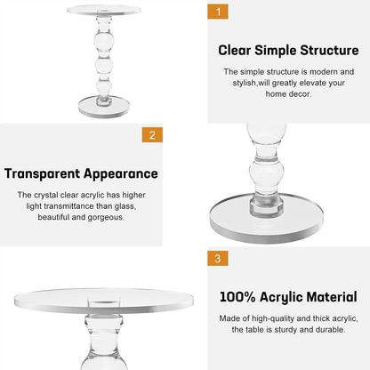 Acrylic Side Table, Acrylic End Table,Clear Round Side/End Table with Support Rod for Office Living Room Bedroom, Modern Drink Table/Clear Nightstand, Easy Assembly (2 pcs)