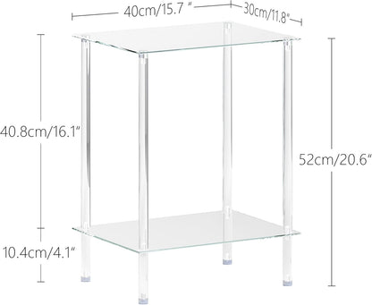 Tempered Glass Side Table, Acrylic End Table, 2-Tier Transparent Nightstand, Clear Coffee Table, for Small Spaces Living Room Bedroom Balcony Transparent LET518TR