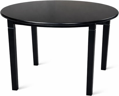 Modern 42 Inch Round Dining Table, Black Finish Solid Rubberwood