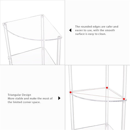 Corner Shelf, 3 Tier Acrylic Corner Side Table, 25.6 inch Standing Triangle End Table, Modern Home Display and Storage Shelf, Small Bedside Tables for Bedroom, Living Room,