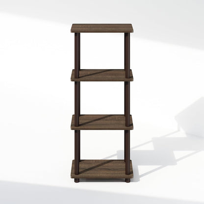 Furinno Turn-N-Tube Side Table, 3-Tier End Table with Open Shelf, Easy Assembly Night Stand, Bedside Table with Round Tube, for Living Room, Bedroom, Walnut