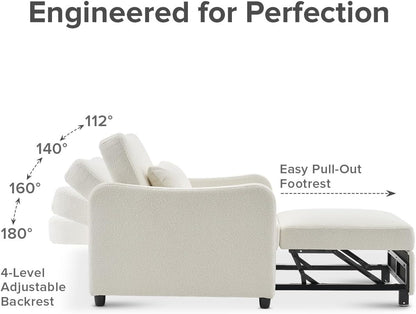 mopio Sophie 4-in-1 Convertible Sleeper Chair Bed, Accent Chair, Chaise Lounge, Comfy Reading Armchair, Pull Out Sofa Bed with Adjustable Backrest for Living Room, Bedroom (Pearl White Boucle)