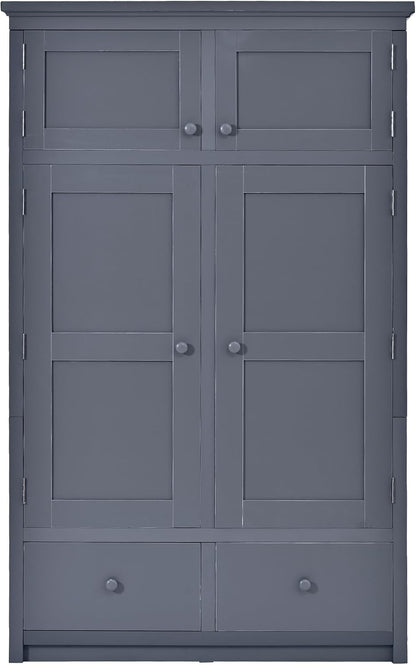 Freestanding Kitchen Pantry with Drawers, Shelves & Pull-out Trays,Gray | Freestanding tall unit with 8 door shelves, 4 pull-out trays, 6 drawers, gray finish, for dining room use