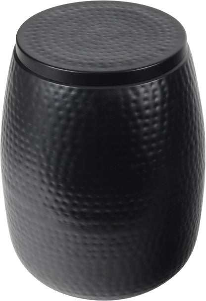 Eyely SSL2001A Estelle 15" Modern Rustic Hammered Metal Drum Storage Side Table with Lid, End Table for Decoration in Living Room, Bedroom, Bathroom, Matte Black