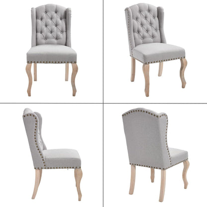 chairus Tufted Upholstered Parsons Dining Chairs Set of 6, Grey Linen | Linen Upholstery, Tufted Wingback, Solid Wood Legs, Nailhead Trim, High Back, French Country Kitchen Chairs for Dining Space