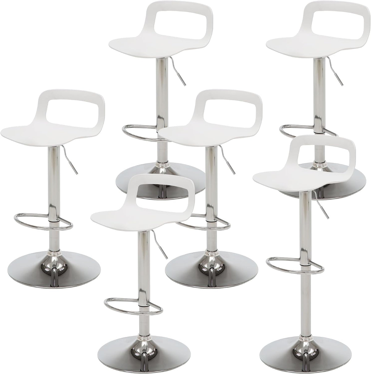 NOBPEINT NOB Contemporary Chrome Air Lift Adjustable Swivel Bar Stool (6 Pieces, White)