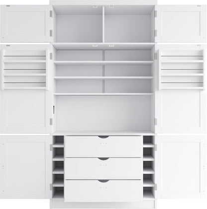 JIJIWANG 80.1'' Modern Kitchen Pantry Storage Cabinet with Adjustable Shelves and Storage Cabinet,Versatile Cupboard with Door Shelves and Drawers,for Kitchen,Dining Room,White