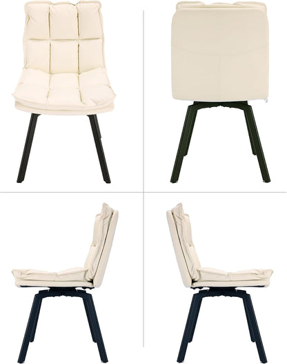 BedsPick 360° Swivel Dining Chair Set of 2 - Faux Leather Upholstered Kitchen Chair, Mid Century Modern Dining Room Chair with Metal Legs for Kithcen/Living Room/Reception/Office, Beige