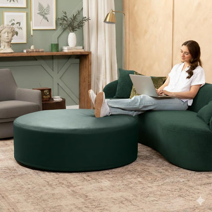 Jaxx Candler Round Couch Ottoman – Oversized Giant Coffee Table Ottoman - Versatile Firm Foam Construction - Kid Safe with Removable Cover, 44”, Premium Faux Leather, Hunter Green
