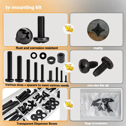 Universal TV Mounting Hardware Kit | M4/M5/M6/M8 Screws & Spacers | VESA-Compatible for TVs & Monitors Up to 80" | Organized & Labeled for Quick Installation