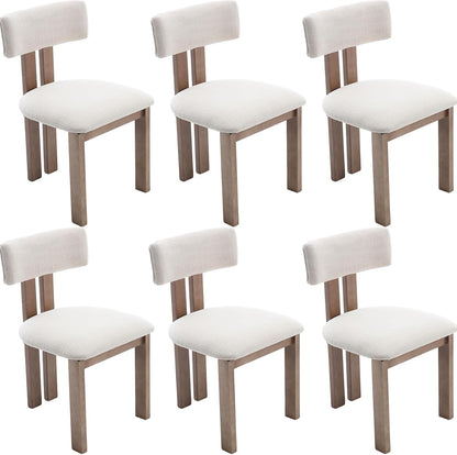 Kmax Farmhouse Dining Chair Set of 6, Linen Fabric Dining Room Chair Curved Backrest Armless Kitchen Chairs with Walnut Wood Legs for Family Diner, Beige
