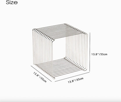 304 Stainless Steel Side Table,Square Geometry Retro Side Table Linear Metal End Table,Wire Cube Storage Rack, Book Stackable, Stainless Steel Coffee Table，Multi-Purpose Accent Table